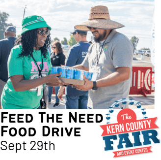 Feed The Need Food Drive September 29th. Logo for the Kern County Fair and Event Center.